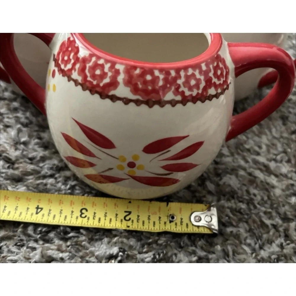 Temptations Old World‎ Red Hand Painted 4pc Soup + Sandwich Set Ceramic Dishes